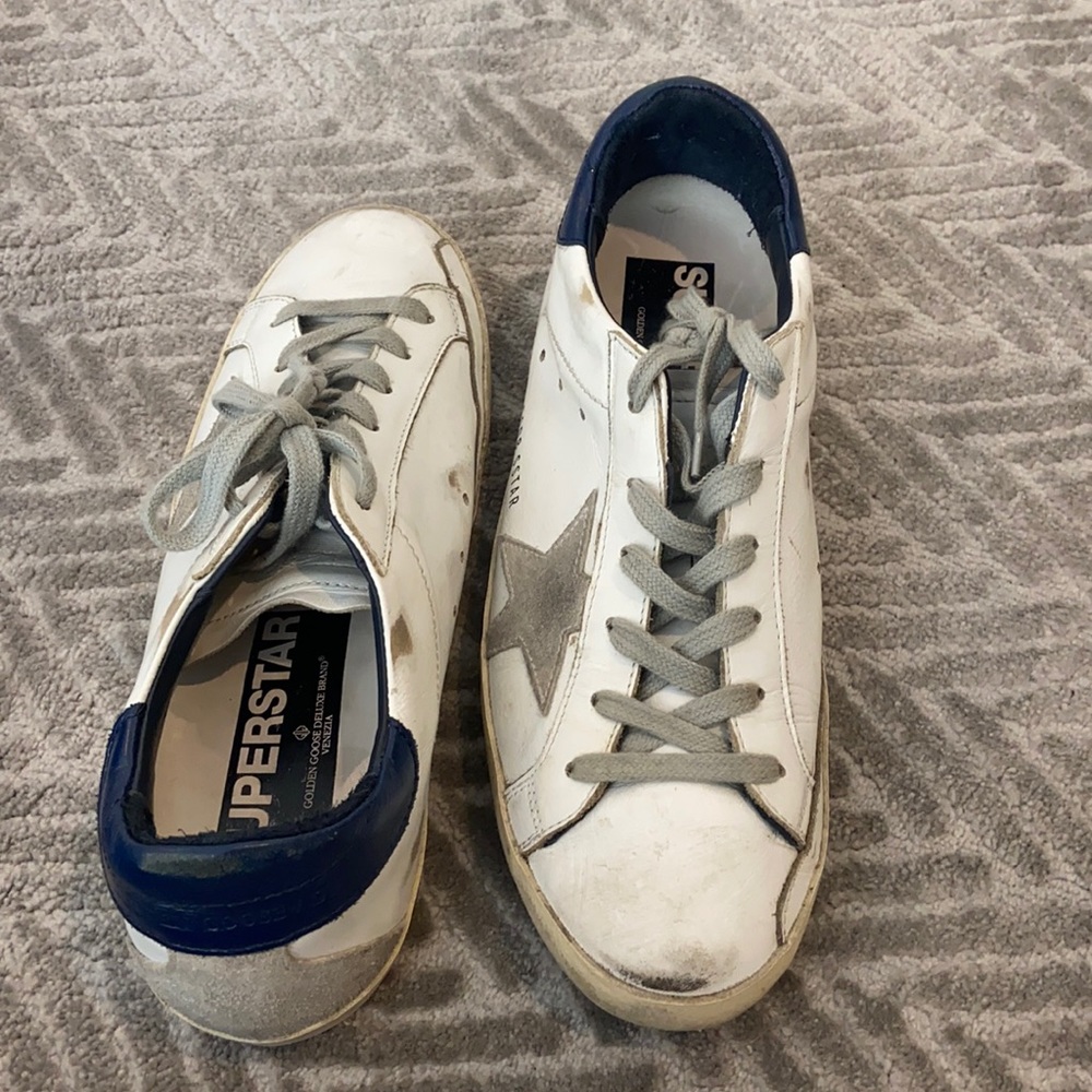 Golden Goose White and Blue Sneakers Sz 39